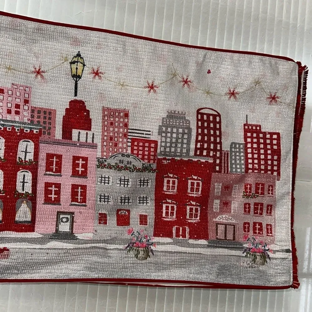 City of LOVE Paris France White Red Multi Metallic Hand Made Table Runner
